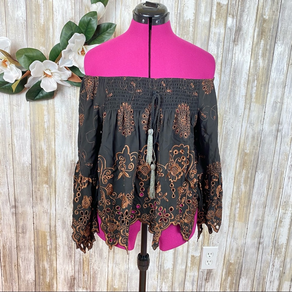 Eyelet Embroidered Off Shoulder Top